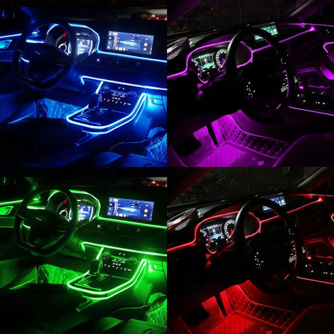Car Interior LED Light Strips With App Control And RF Remote 2 In 1 Ambient Lighting using 157 inch fiber optic EL wire in various colors