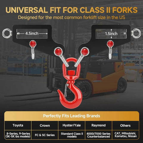 Heavy Duty Forklift Lifting Hook With Side Shackle Holes 6800 Lbs one piece forged steel safety hook for Class II forks