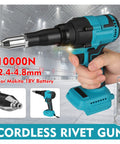 Cordless Rivet Nut Gun With Knockout Led Working Light And No Fuss One Hand Operation Hella Strong Copper Motor Plus Non Slip Silicone Handle For Quick Tight Sheet Metal Grind in hand, showcasing design and functionality
