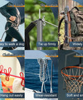 Collage showing uses of 100 Ft 1/4 Inch Polyester Rope Diamond Braid Built Tough Heavy Duty Utility Cord for various outdoor activities