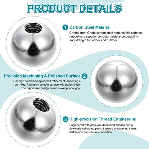 Carbon steel 12 Pack Ball Nuts Knobs with One Quarter Inch Twenty UNC Female Thread, 17.4Mm Ball Diameter, silver finish