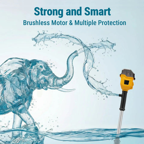 Brushless Stick Water Transfer Pump Compatible With 20V Battery Cordless Submersible Utility Pump with elephant splash illustration