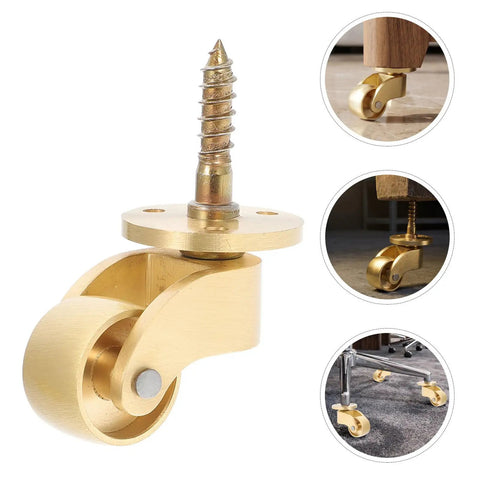Heavy Duty Swivel Casters Four Pack Brass Furniture Wheels Silent Roll Protects Hardwood Floors Built Tough For Tables And Chairs Smooth Glide Rolling Hardware close-up view of brass caster wheel with screw mount.