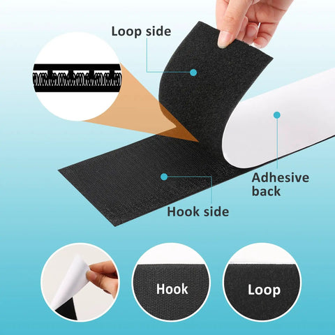 Heavy Duty Hook And Loop Tape Adhesive Roll 4.4 Inch By 16.5 Foot Black Velcro Strips showing hook and loop sides