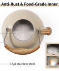 Top view of Stove Top 2.5 Quart Whistling Tea Kettle With Food Grade 18 8 Stainless Steel Wood Pattern Folding Handle Creamy White Finish