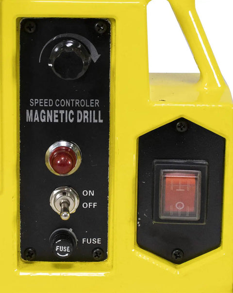 Control panel of Solid Magnetic Drill Press Adapters Kit with speed controller and on/off switch for tough jobs.