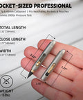 Mini Titanium Infinity Pencil Inkless Writing Tool With Graphite Tip 2.32 Inch Open Length Keychain Design in hand showing dimensions