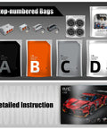 Remote Control Hypercar Building Kit With Five Fast Motors, 1835-Piece Set packaging and instruction manual.