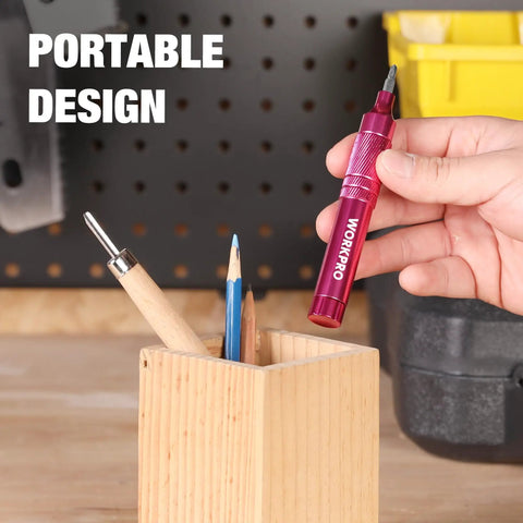 Pretty Dang Useful 24 Piece Mini Screwdriver Set With Slick Magnetic Bits And Precision Driver Options In Pink, displayed in a wooden holder.