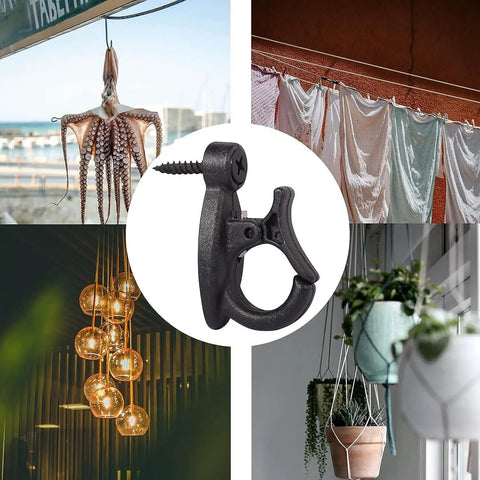 Outdoor String Light Hooks Screw In Hanger For Hanging Christmas Lights, Patio Lights, Wires And Plants, Black Finish