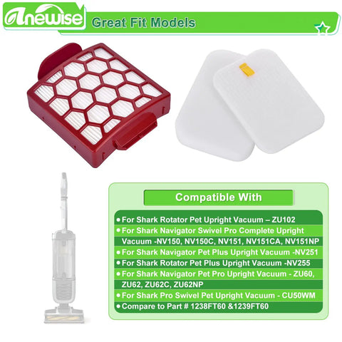 Shark Navigator Upright Vacuum Filter Replacement Kit with foam and felt filters, includes 2 foam and 6 felt filters.