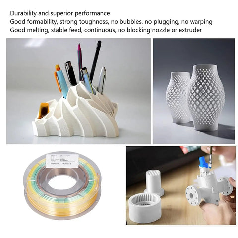 Silk Shiny PLA Filament 1.75Mm, 200G Spool, Fast Color Gradient Multicolor 3D Printer Material With Glossy Finish, flows smoothly in 3D printed pen holder and vases.