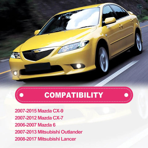 Compatibility chart for Keyless Ignition Start Button Kit with vehicle list, includes Mitsubishi Lancer 2008-2017 and Outlander 2007-2013.