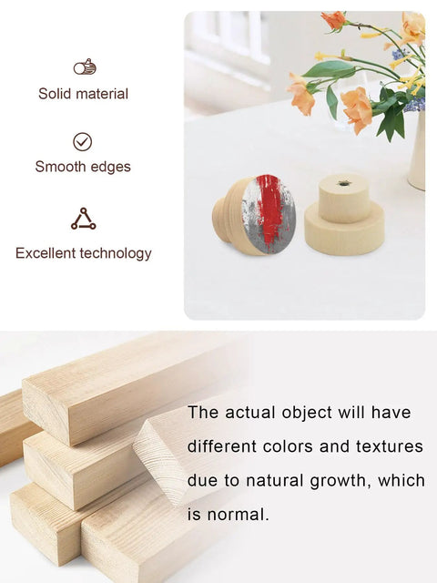 Slick 2 Pack Round Cabinet Knobs 1.4 Inch Solid Beech Wood Drawer Pulls featuring red and grey graffiti abstract design.