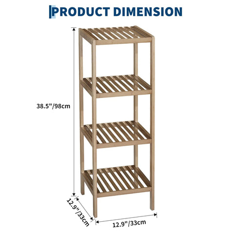 Slick Four Tier Bamboo Shelf Freestanding Bathroom Storage Rack Corner Organizer 12.9" by 12.9" by 38.5" for tight spaces.