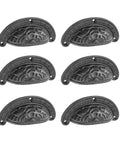 Premium Black Wrought Iron Cup Pulls 4 X 2 Inch Cabinet Drawer Handles Pack Of Six showing antique geometric design.