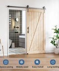 EaseLife Six Point Six Feet Sliding Barn Door Hardware Track Kit And Handle With Industrial Spoke Wheel Pulley Wall Mount Black 79 Inch Rail