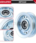 Heavy Duty Idler Pulley Replacement 2 Pack Fits John Deere D140 L130 LA145 GY22172 GY20067 showing close-up of ball bearing.