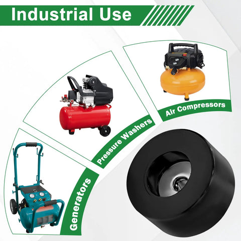 Heavy Duty Anti Vibration Rubber Feet Pad Set For Air Compressors Generators And Pressure Washers With Included Hardware image showing diverse machinery.