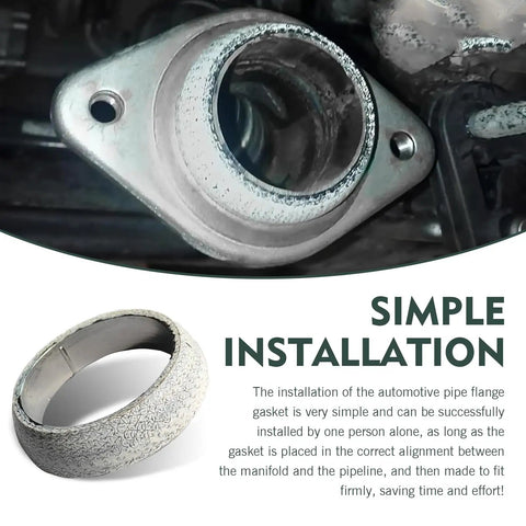 Heavy Duty 2 Pack Exhaust Manifold Gaskets For Cars 2.5 Inch Tapered High Heat Resistant Exhaust Seal showing gasket installation.