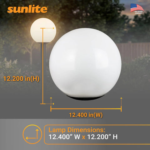 12-Inch Outdoor Post Mount Light Fixture With E26 Socket White Frosted Globe Black Base Weatherproof Wet Rated UL Listed Fits Standard 3-Inch Post Post Not Included Go-To Outdoor Lighting For Porch Patio And Garden Pathways shown with dimensions 12.400 in W x 12.200 in H