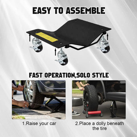 Set Of 4 Beast Mode Wheel Dollies Delivering 6000 Lbs Rock Solid Weight Capacity And Rust Resistant Finish To Roll Your Car Truck Suv Or Trailer Around The Shop Like Absolute Butter, close-up of a dolly with swivel casters.