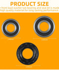 Front Load Washer Tub Bearings And Seal Kit With Large And Small Bearings Plus Tub Gasket showing three sizes: 2.44, 2.83, and 2.99 inches.