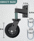 Six Inch Heavy Duty Gate Wheels Serving As A Badass Rolling Rig With Built Spring Suspension dimensions and mounting details.
