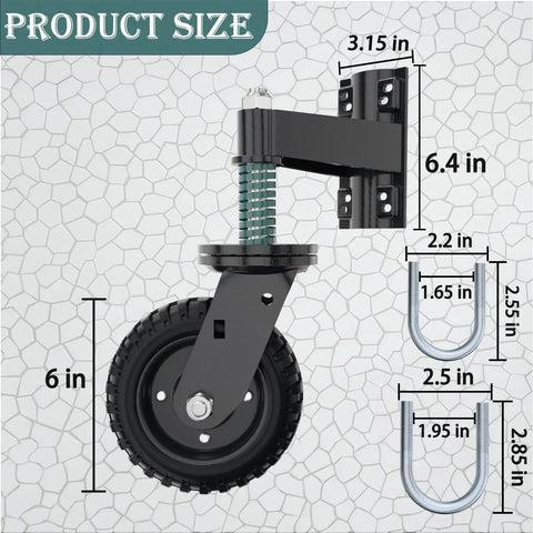 Six Inch Heavy Duty Gate Wheels Serving As A Badass Rolling Rig With Built Spring Suspension dimensions and mounting details.