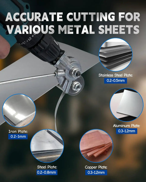 Heavy Duty Electric Drill Metal Nibbler Attachment Sheds Sheet Steel And Aluminum Plates, cutting various metal sheets accurately.