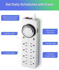 8 Outlet Surge Protector With Mechanical Timer And 4 Timed And 4 Always On Outlets, ETL Listed, 1875W Power Strip illustration