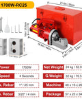 Hydraulic Rebar Cutter 20mm 25mm Heavy Duty 1700W Steel Bar Cutter with toolbox and specifications display