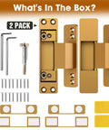 Four Point Five Inch Concealed Door Hinges For Invisible And Folding Doors featuring installation accessories in gold finish, 2 pack.