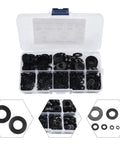 500-Piece Nylon Flat Washers Assortment Kit Black Metric M2 Through M10 For Electrical Automotive Marine Projects Value Pack Heavy Duty Nylon Construction Insulation And Corrosion Resistant Seals, sorted box