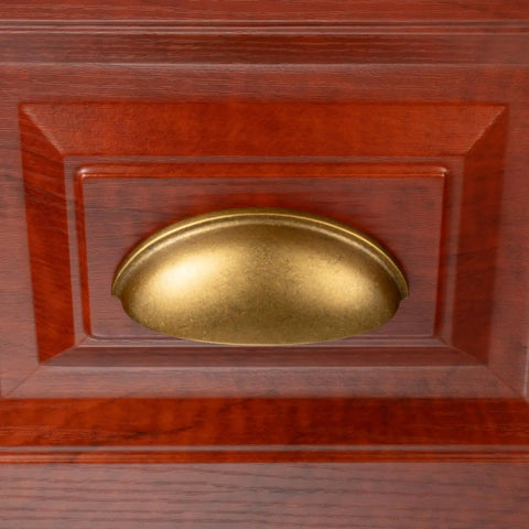 Old School Cool Heavy Duty 10 Pack 3 Inch Cabinet Pulls Antique Brass Vintage Hardware Bin Cup Drawer Handles on wooden drawer.