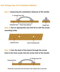 Installation guide for 4 inch vintage door pull on cupboard door with drilling instructions and screw placement.