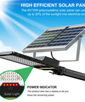 Solar Street Light Outdoor 15000 Lumen Flood Light IP67 Waterproof with solar panel and power indicator display.
