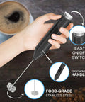 Milk Frother Handheld Electric Blender Stick with Double Coil Stainless Steel Whisk, battery operated foam maker for coffee.