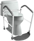 Hassel Free Folding Toilet Safety Frame And Super Solid Portable Bathroom Handrail With Comfy Foam Armrests For Effortless Mobility Aid And Reliable Stand Up Support with adjustable height and sturdy base.