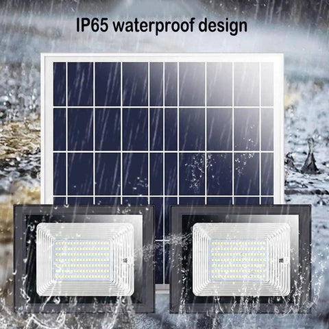 Solid Solar Flood Light With A Kickin Brightness Setup And Zero Sweat Weather Proofing For Your Patio Decks And Yard Upgrades Including Remote Controls And Hella Efficient Led Lighting For Real Deal Outdoor Nighttime Illumination, featuring IP65 waterproof design, solar panel, and dual LED lights.