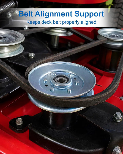 V Belt Idler Pulley For Riding Lawnmowers With Forty Two Inch Deck Heavy Duty Steel Tensioner Guide for belt alignment support.