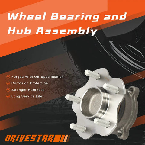 Heavy Duty Rear Wheel Hub And Bearing Assembly Direct Swap For Infiniti JX35 QX60 Nissan Altima Maxima Murano Pathfinder Mitsubishi RVR Zero Hassle Rig Fix, showcasing silver hub assembly with five lugs.