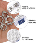 Stainless Steel Serrated Lock Washers Set With Internal And External Teeth 400 Pcs Assortment in hand and box