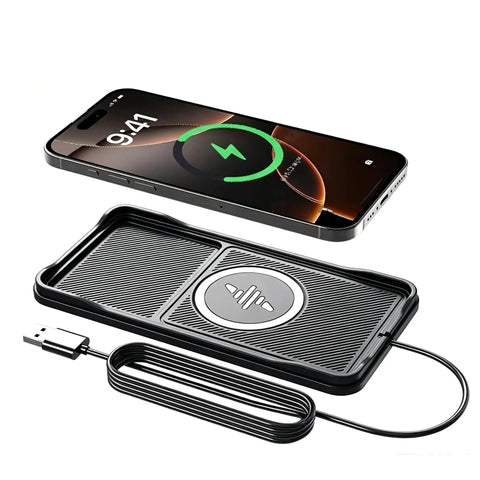 Straight Up Fast Wireless Charger For GMC Sierra 1500 2500 3500 Ev Center Console showing charging pad and phone charging display.