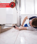 Heavy Duty Roach Killer Bait Traps Designed To Wipe Out Small Roach Nests Fast And Gut The Colony From The Inside While Shielding Your House For 12 Months With Residual Action That Kicks Creepy Crawlers To The Curb And Includes 18 Count Pack – person applying bait trap under kitchen cabinets.