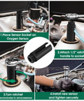 Four-step usage of Oxygen Sensor Socket 22mm Seven Eighths Inch Hex With One Half Inch Drive, Heavy Duty O2 Sensor Removal Tool With Side Wire Cutout on vehicle engine