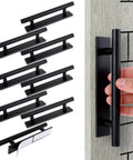 Self Adhesive Cabinet Handles Eight Pack ABS Plastic Drawer Pulls with a hand installing handle on a wooden surface