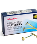 Score Some Top Shelf Brass Plated Paper Fasteners Boasting Razor Sharp Tips And Rock Solid Shanks That Slide Through Stacks Effortlessly A One Hundred Piece Box Handles Daily Paperwork Without Any Drama - Box and fasteners visible.
