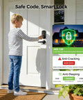 Child using Slick WiFi Smart Door Lock For Front Door Keyless Entry Deadbolt With Handle Set Fingerprint Pin Code Alexa and Google Assistant App Control Voice Access.