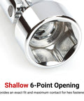 Close-up of shallow 6-point opening on a socket from the Shallow 6-Point U-Joint Socket Set with Case, 17-Piece 3/8 in Drive